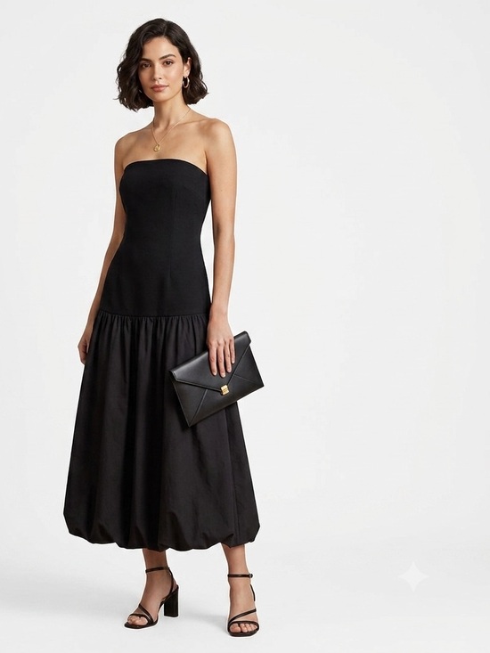 Express Dresses & Skirts - NWT Express Black Strapless Drop Waist Midi Dress With Full Gathered Skirt Size